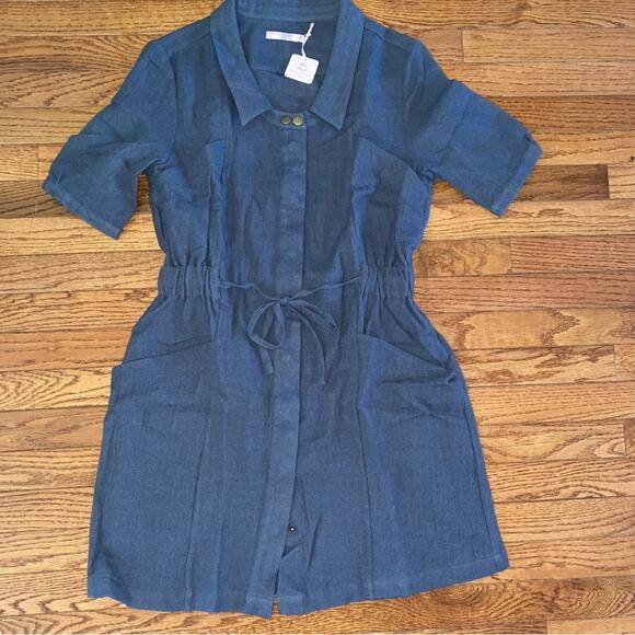 New Calypso St Barth $350 Gray Linen Snap Front Dress MED - Picture 2 of 9